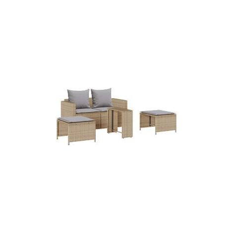 Salon de jardin 5 pcs avec coussins empilable beige polyrotin (1/5)