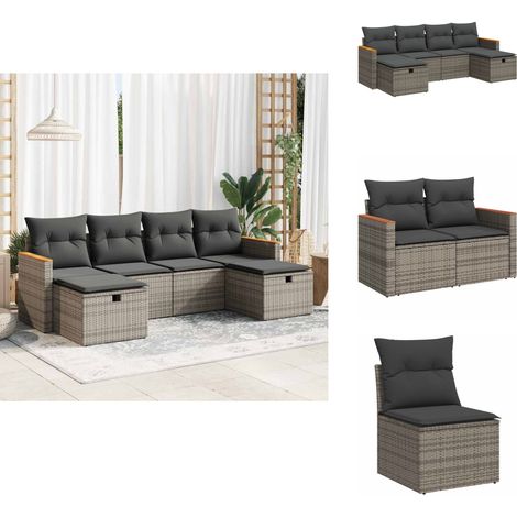 6-tlg. Garten-Sofagarnitur mit Kissen Grau Poly Rattan - Gartensofa Set - Garten Sofa Set - Outdoor Sofa Set - Garten Sofagarnitur (1/5)