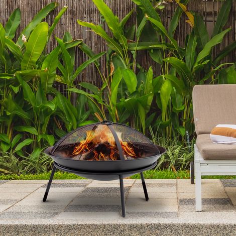 Brasero extérieur avec Noir couvercle foyer métal tisonnier terrasse/patio/jardin Ø 47x33 cm