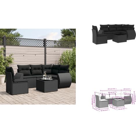 6-tlg. Garten-Sofagarnitur mit Kissen Schwarz Poly Rattan - Gartenmöbel - Esstischset - Outdoor Möbel - Lounge Set - Rattan Gartenmöbel (1/3)