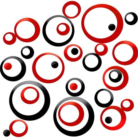 Stickers Muraux Miroir Cercle Acrylique, Stickers Muraux Salle de Bain (Noir et Rouge 48 Pcs)-Fei Yu (1/5)