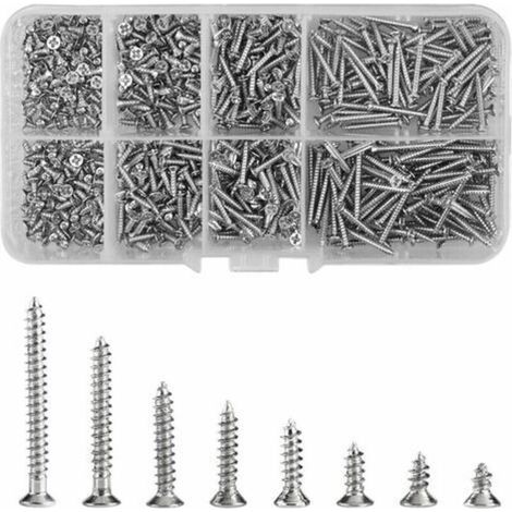 VURAHOME -800Pcs M2 Vis Autotaraudeuse en Acier Carbone, Vis à Tête Plate Ronde, Vis Autoforeuse Métal, Vis à Tête Fraisée, Vis à Bois Auto-perceuses Pour Fixation de Tôle Matériel électronique Machin (1/4)