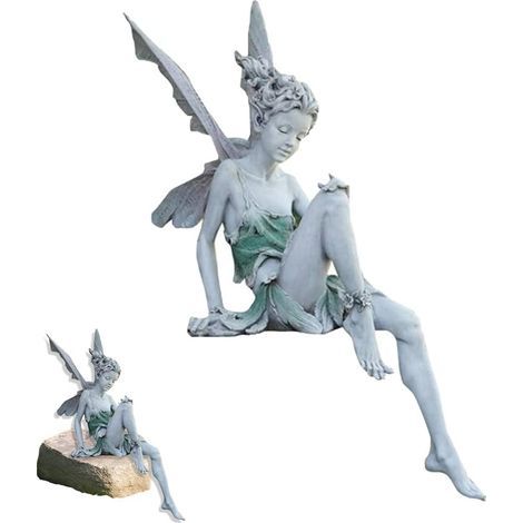 Statue Jardin Fée Assise, Figurines Jardin Elfes Assis, Statue Fée Assise Tudor et Turek, Statue Décorative pour Jardin, Résine, pour Décorations Paysage D'extérieur, D'intérieur et Cour, 18cm (1/5)