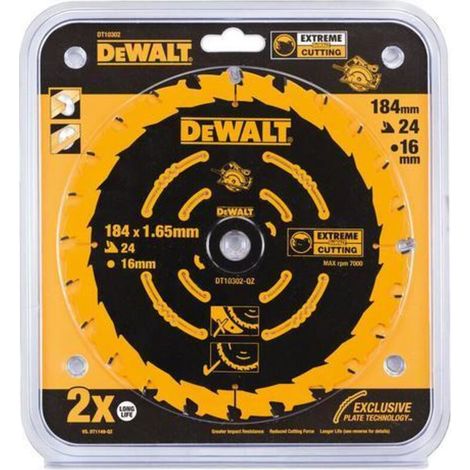 Dewalt – Lame de scie circulaire 184mm – Alésage 16mm – 24 dents pour bois dur – Coupe nette sans éclat – Compatible scies portatives - DT10302-QZ (1/5)