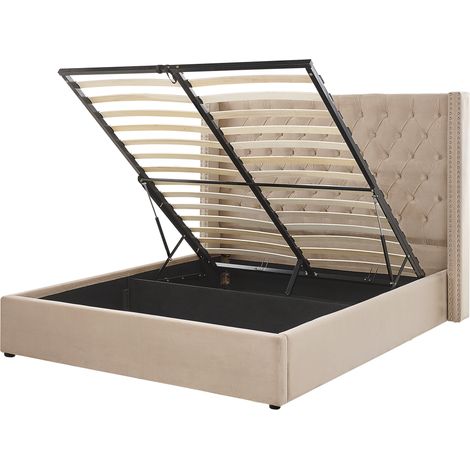 Cama con almacenaje de terciopelo beige plateado 160 x 200 cm cabecero Lubbon (1/5)