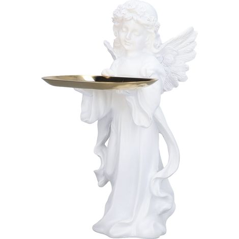 Figurine d'ange en résine synthétique décorative, idéale pour ranger bijoux et décorer un salon ou une chambre. Sculpture d'ange avec plateau en alliage. (1/5)