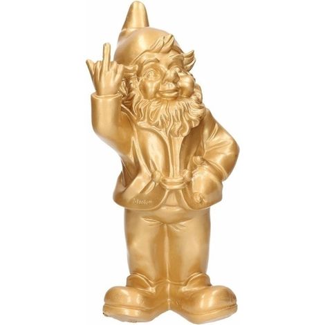 Nain de jardin design Stoobz - doigt d'honneur levé - doré - 20 cm - figurine - décoration extérieure (1/2)