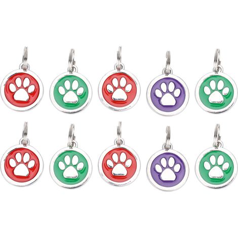 Étiquettes d'identification mignonnes pour animaux - 10 pièces empreintes pattes métal, pour chats et chiens, couleur aléatoire (1/5)