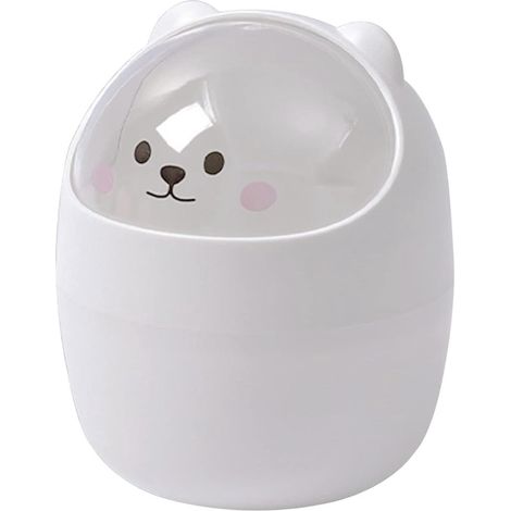 Poubelle de table avec couvercle, mini poubelle de bureau, poubelle pour enfants, petite poubelle de table pour salle de bain, poubelle en papier (blanche) (1/5)