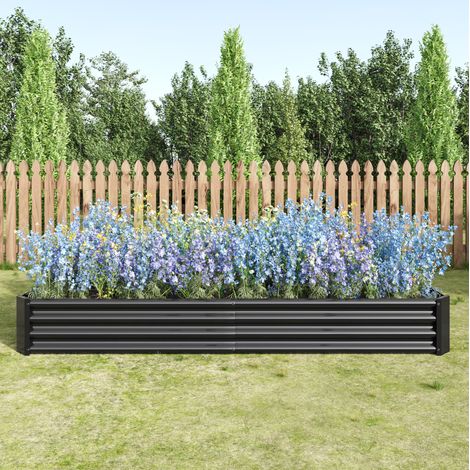 Bac potager surélevé en métal 232 x 113,5 x 30 cm, sans fond, acier galvanisé noir HAVRYA (1/5)