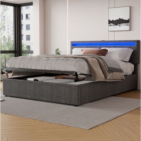 letto contenitore 160x200 LED USB C grigio OKMYHOME (1/5)