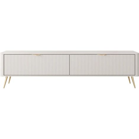 JOUDY - Meuble TV 200cm effet rainuré - Beige