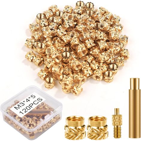 120pcs Écrous Laiton pour Impression 3D, M3x4x5mm Inserts Filetés Pointe d'Insertion Thermofixée pour M3 et 1 Adaptateur de Soudage Chaleur Compatible avec les Fers SP40NUS et T18 (1/5)