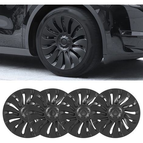(T04) (Video verfügbar) 4 symmetrische Radkappen im Cyclone-Stil für 19-Zoll-Felgen des Tesla Model Y 2020-2023 (Syclone Symmetrical 19-inch unmarked) Anthrazitgrau (Übergröße) (Zusätzliches Gewicht) (1/5)