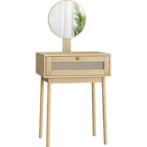 Tavolo da trucco con specchio 60x50x128 cm rovere con cassetto in rattan per piccoli spazi - CHICFURN (1/5)