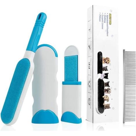 WOVTE Brosse anti-poils d'animaux de compagnie avec base autonettoyante, peigne en acier inoxydable pour animaux, rouleau à (1/3)