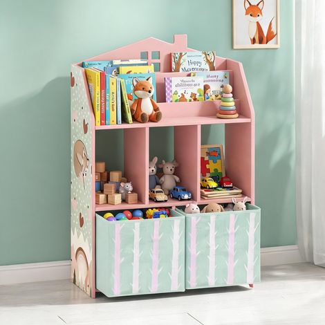 Étagère de rangement pour enfants avec tiroirs en tissu MDF rose (1/5)