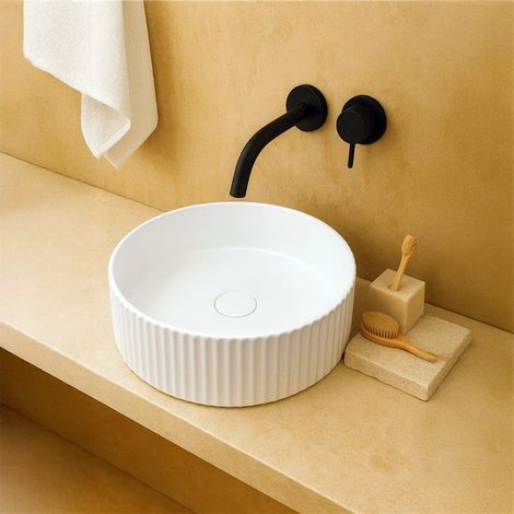 Exagonshop Lavabo 36x11 tondo da appoggio in porcellana bianco