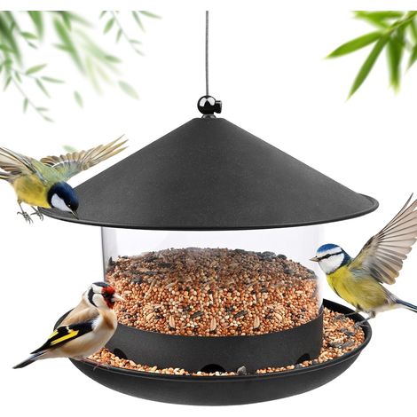 Mangeoire Oiseaux Exterieur,1.8L Grande Capacité Voliere Oiseaux Exterieur pour Oiseaux Sauvages Résistant aux Intempéries,Imperméable pour Petits Sauvages en Jardin Parc(Gris) (1/5)