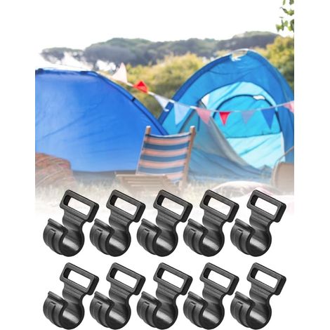 Lot de 10 Pinces en Plastique en Forme de C pour Camping,pour Barres jusqu'à 22 mm de diamètre et Sangle de 24 mm de Large, auvents, poteaux de Tente, Clips Noirs pour Fixation de couvertures (1/5)