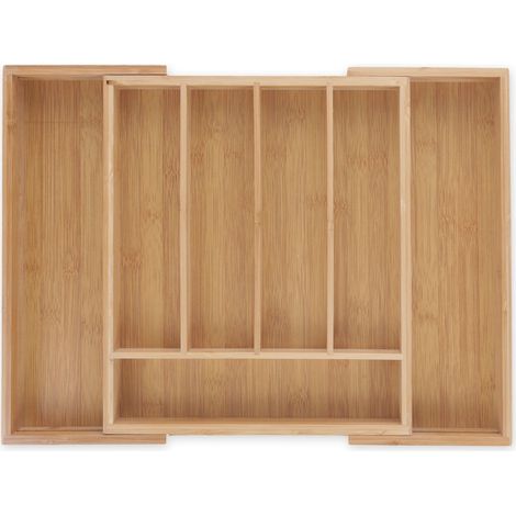 Relaxdays Besteckkasten Bambus, 5 - 7 Fächer, verstellbares Besteckfach für die Schublade, Breite 31,5 - 49 cm, natur