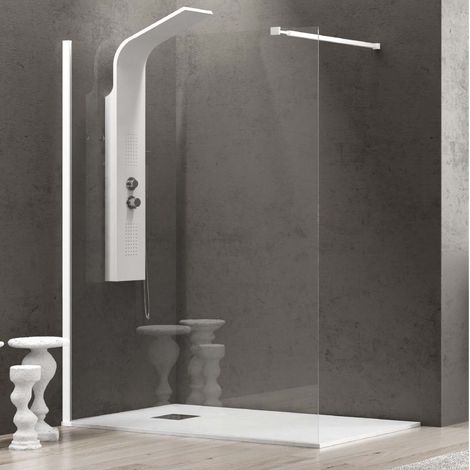 Parete doccia walk-in cristallo trasparente h200cm 8mm profilo bianco, seleziona misura 90 (1/2)
