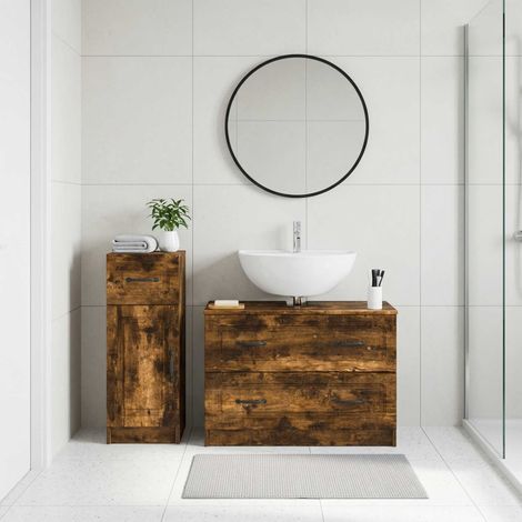 vidaXL 2 Piece Bathroom Cabinet Set UTRECHT Smoked Oak Engineered Wood (1/5)