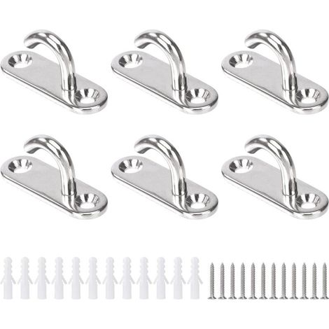 Ganchos de techo M5, ganchos abiertos ovalados, placa de anclaje colgante de acero inoxidable para montaje en pared, para colgar plantas, ventiladores, hamacas, mosquiteras y faroles (6 unidades)