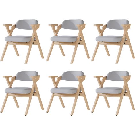 Set di 6 sedie da pranzo/cucina con braccioli, 45x45x76 cm, struttura in legno massello, pieghevoli e impilabili, colore grigio lino