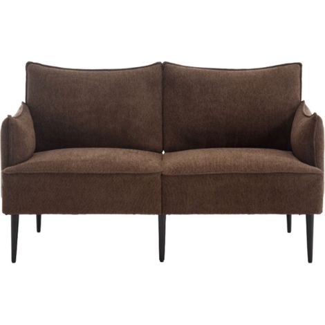 Ecksofa 2 Sitzer für Wohnzimmer aus PU Kunstleder mit Schlaffunktion 135 x 70 cm Kaffee Wahson