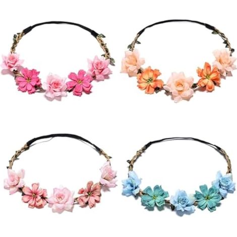 Ensemble de 4 guirlandes de Fleurs avec Bandeaux pour soirées à thème, carnavals, représentations sur scène, etc. À Assortir avec de Belles Robes et Chaussures  (1/5)