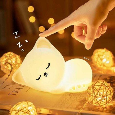 VURAHOME - Veilleuse Enfant Chat,Veilleuse Bébé,Veilleuse Bebe Enfant Rechargeable,Veilleuse Bébé LED Portable Fille Adulte Garcon,Lampe Veilleuse Tactile Silicone Portable,Cadeau Bebe Fille Lumineux, (1/5)