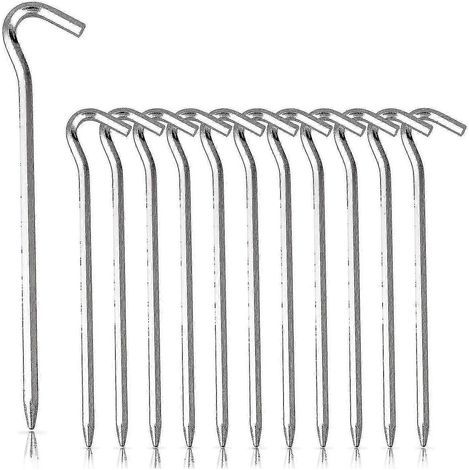 Lot de 12 piquets de tente en aluminium avec crochet, tige hexagonale de 18 cm, piquets de jardin à clous, piquets de camping pour le montage de tentes et auvents. (1/5)
