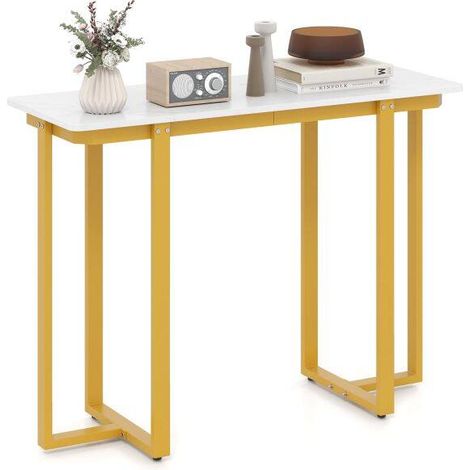 Console d'entrée blanche effet marbre avec cadre métallique géométrique et pieds antidérapants pour entrée, salon et couloir (1/5)