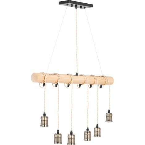 Lampadario a sospensione Loft, 6 lampadine E27 - trave in legno (1/5)