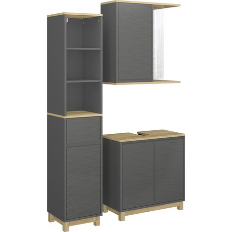 Badmöbel-Set Livia, Anthrazit/Eiche, 3 Teile, mit Hochschrank, Vicco