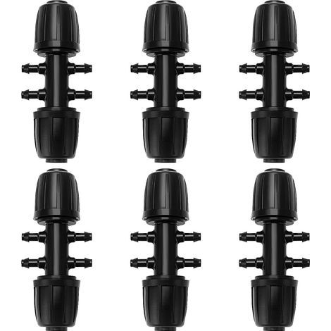 CCYKXA Black 6Pcs 13/16mm to 4/7mm Barbed Tee Hose Connector, 6-Way Irrigation Hose Fitting, 6-Way Drip Irrigation Connector for Garden, Lawn