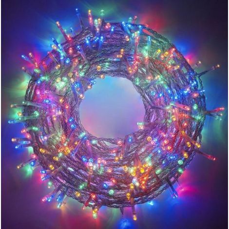 Crylight stringa serie 300 luci di Natale a led multicolore rgb 24 mt con 8 giochi cavo trasparente per uso esterno interno per albero feste matrimoni Multicolore 24 metri - 300 led (1/5)