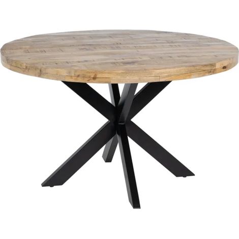Table à manger ronde 150 cm bois massif et pied noir étoile CALYPSO