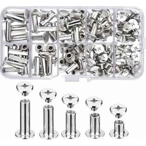 80-teiliges Chicago-Schrauben-Sortiment, 5 Größen, runde Kreuzschlitzschrauben aus Metall, Chicago-Knopfschrauben für DIY-Ledereinfassungen und -Verzierungen (1/4)