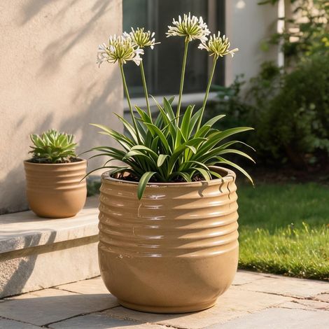 Pot de fleurs en céramique marron glacé Ø 36 cm pour plantes (1/5)