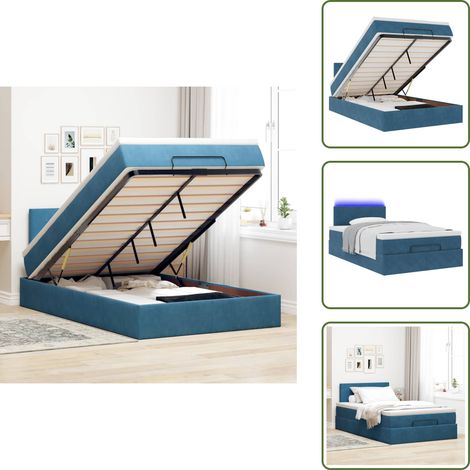 Stoccaggio sotto il letto - vidaXL Struttura Letto Pouf con Materasso Blu Scuro 120x200 cm Velluto - Coprimaterasso