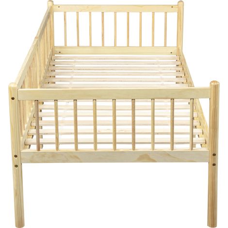 Cama de día de pino 90x200 cm con barandillas de 3 lados y 14 lamas, natural (1/5)