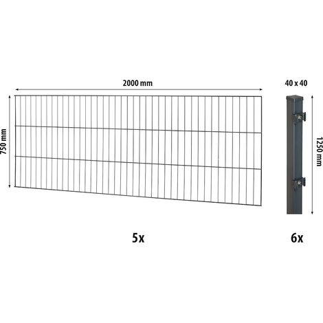 Classic ES-Mattenzaun-Set 750 L=10m,anth,mit Pfosten Classic