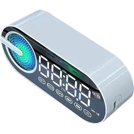 G30 Horloge Miroir Enceinte Bluetooth Sans Fil USB LED FM Lumière d'Ambiance Colorée Basses Profondes Enceinte Portable Blanche (1/5)