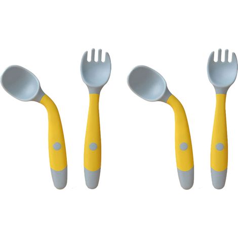2 couverts pour tout-petits, cuillère et fourchette avec manches flexibles, étui de voyage inclus, adaptés aux gencives délicates (1/5)