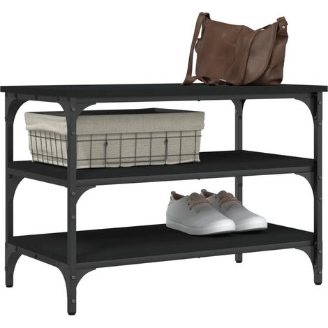vidaXL Schuhbank schwarz 70x38,5x49 cm aus Spanplatte