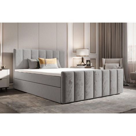 Lit Boxspring Adalle - Gris - 200x200 Cm - Lit Avec Rangement - Lit Moderne - Matelas À Ressorts Bonnell (1/5)