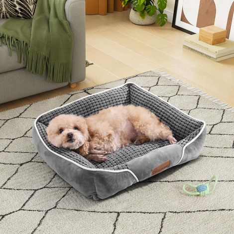1 - Panier pour chien - Coussin orthopédique - Bords surélevés pour soutien tête - Tissu velours lavable résistant - Pour chats et chiens toutes tailles - Gris - 51x48cm