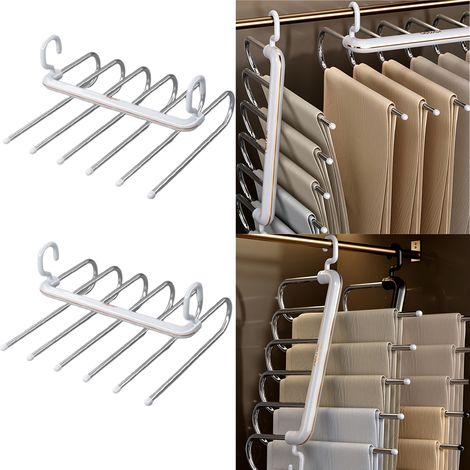 AUTRUCKER Lot de 2 cintres à pantalons pliables, multifonctionnels et multicouches, sans couture, pour la maison, pour ranger des pantalons, des artefacts-Blanc (1/5)